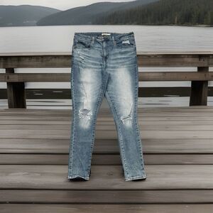 Levis 721 High Rise Skinny Jeans 33 (34x28.5) Blue Stretch Distressed Womens